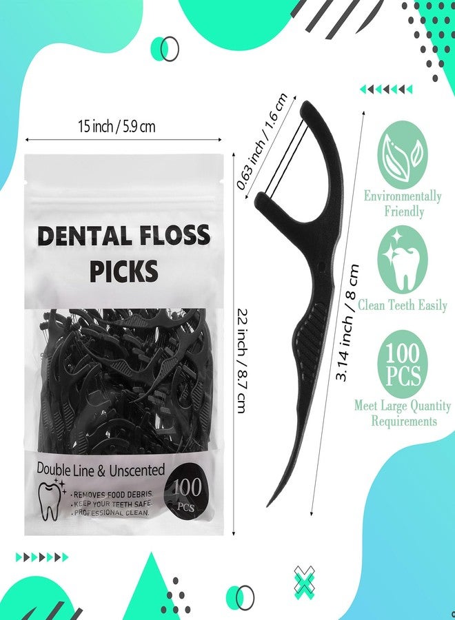 Baderke 100 Count Dual Line Floss Picks Dental Floss Sticks Bulk Non Breakable Toothpicks Double String Tooth Picks Flossers for Adults Teeth Cleaning Family Travel(Black - Image 2