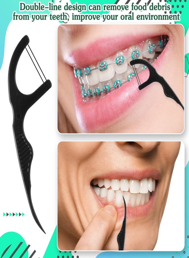 Baderke 100 Count Dual Line Floss Picks Dental Floss Sticks Bulk Non Breakable Toothpicks Double String Tooth Picks Flossers for Adults Teeth Cleaning Family Travel(Black - Image 4