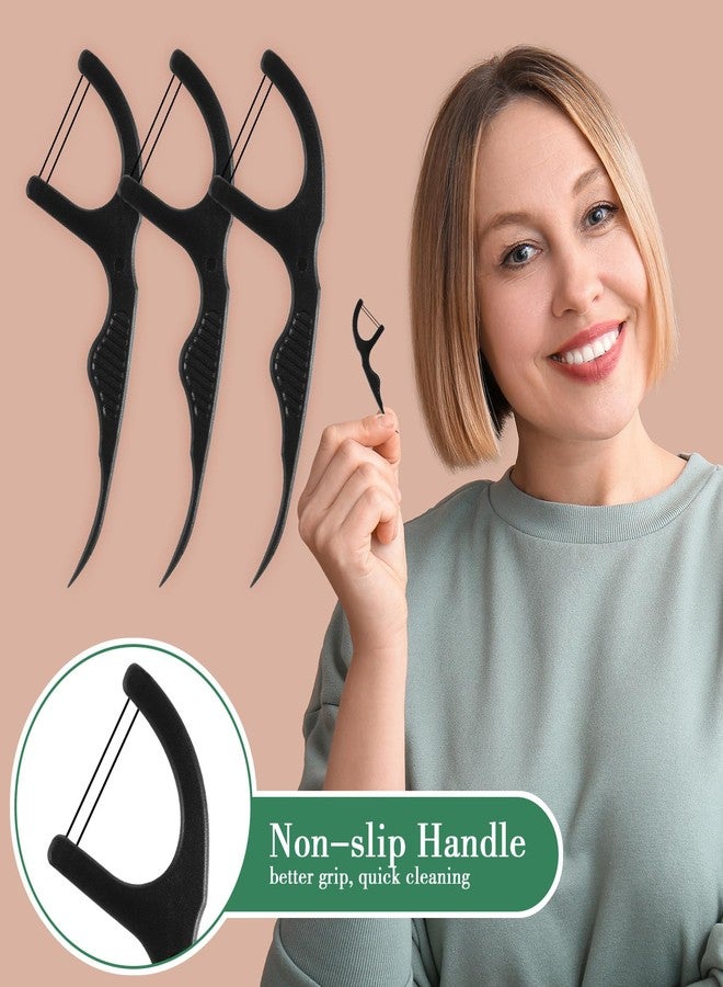 Baderke 100 Count Dual Line Floss Picks Dental Floss Sticks Bulk Non Breakable Toothpicks Double String Tooth Picks Flossers for Adults Teeth Cleaning Family Travel(Black - Image 3