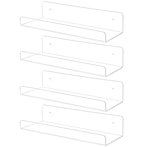 TONICE 4 Pack Acrylic Shelves for Wall 6in Floating Shelf Wall Mounted Set for Room Bedroom Bathroom Kitchen Living Room Office Book Shelf Storage Decor - Image 1