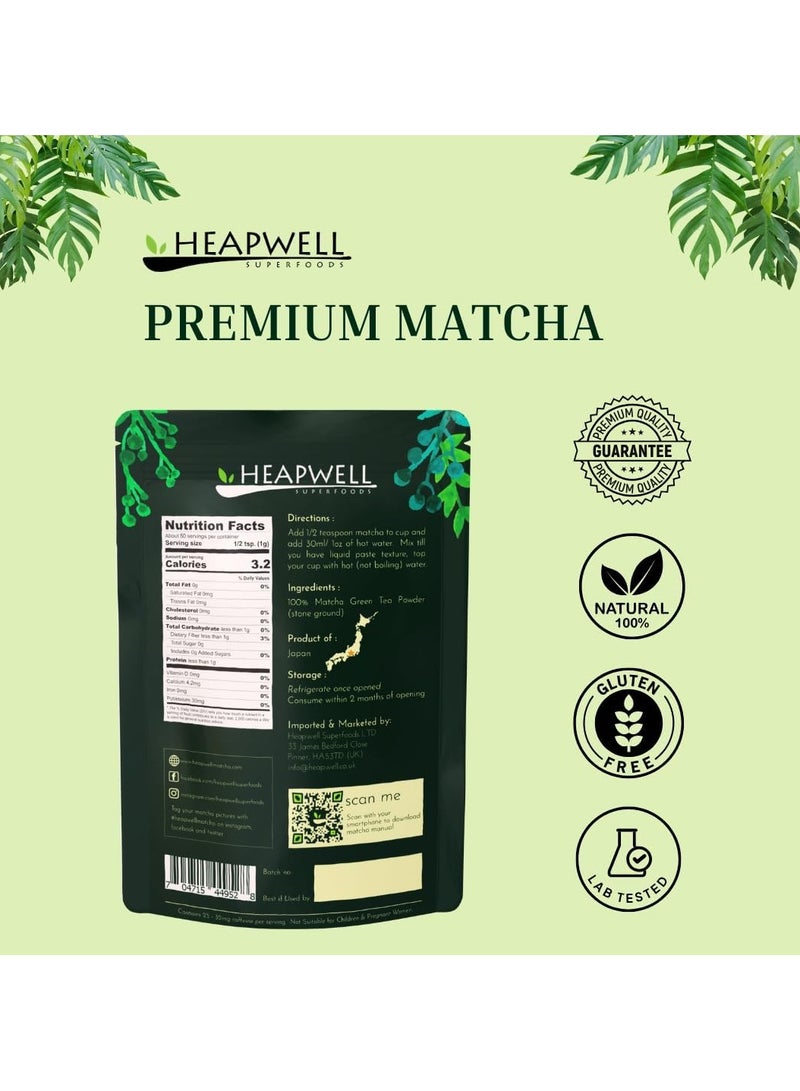 هيبويل عبوة ماتشا هيبويل سوبرفوودز مكونة من 2 مسحوق شاي ماتشا أخضر ياباني 50 جم (50 وجبة)، مسحوق ماتشا عضوي ونقي بجودة ممتازة، بدون محليات صناعية في مسحوق ماتشا 50 جم - Image 2