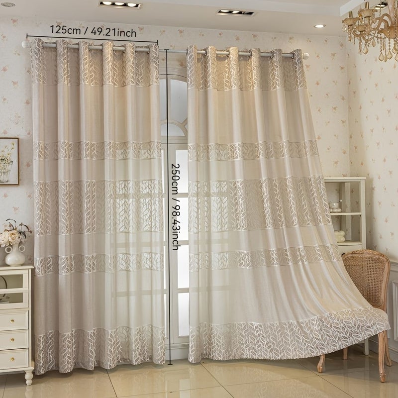 2pcs Bohemian Modern Thermal Insulating Blackout Curtains 160cm X 260cm Horizontal Leaf Window Drapes Light Blocking Panels Champagne - Image 5