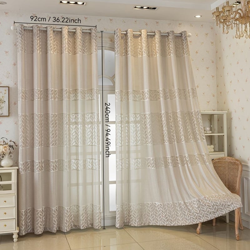 2pcs Bohemian Modern Thermal Insulating Blackout Curtains 160cm X 260cm Horizontal Leaf Window Drapes Light Blocking Panels Champagne - Image 3