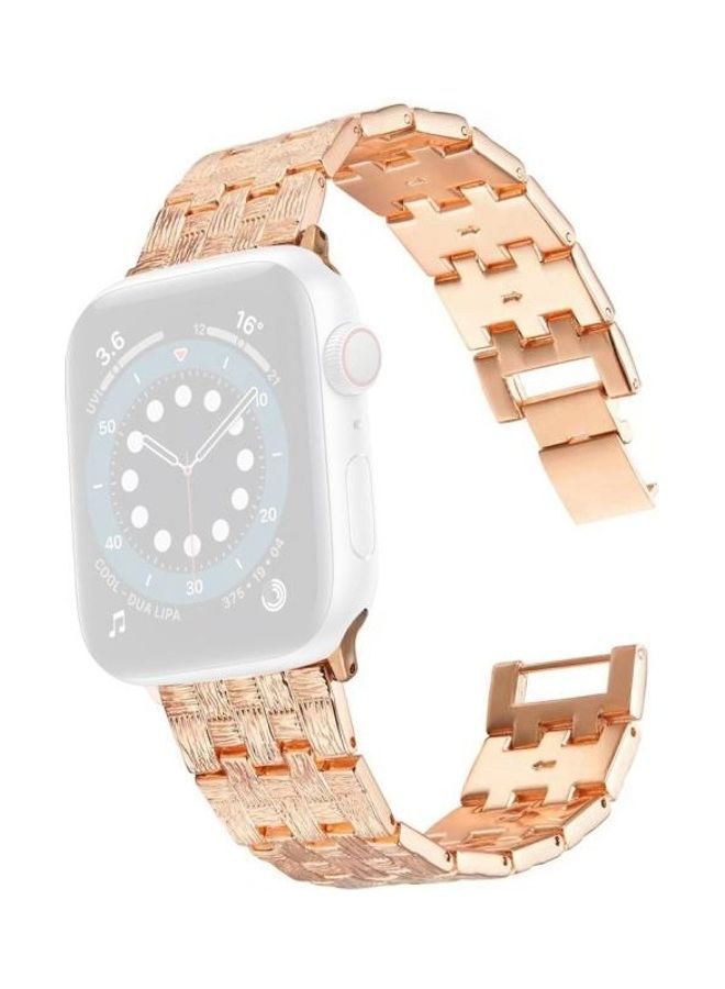NIBEMINENT Woven Texture Stainless Steel Replacement Watchband For Apple Watch Series 1/2/3/4/5/6/7/SE 42-44-45mm Rose Gold - Image 1