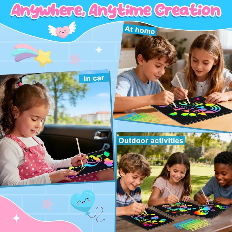 ZMLM Scratch Paper Art-Crafts Gift: 2 Pack Supplies Toys for 3 4 5 6 7 8 9 10 Years Old Girls and Boys Kids Birthday Party Travel Games (Pink & Blue) - Image 4