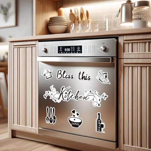 Wayyogh Kitchen Dishwasher Magnet Decorations, Bless This Kitchen Dishwasher Refrigerator Cover Magnetic Stickers Decal Decorative for Home Appliance Garage Car Metal Door Cover Black White Kitchen Decor - Image 4