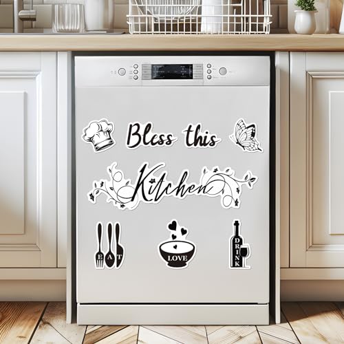 Wayyogh Kitchen Dishwasher Magnet Decorations, Bless This Kitchen Dishwasher Refrigerator Cover Magnetic Stickers Decal Decorative for Home Appliance Garage Car Metal Door Cover Black White Kitchen Decor - Image 1