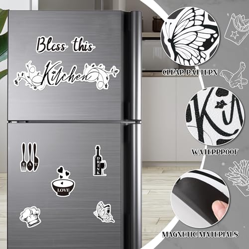 Wayyogh Kitchen Dishwasher Magnet Decorations, Bless This Kitchen Dishwasher Refrigerator Cover Magnetic Stickers Decal Decorative for Home Appliance Garage Car Metal Door Cover Black White Kitchen Decor - Image 2