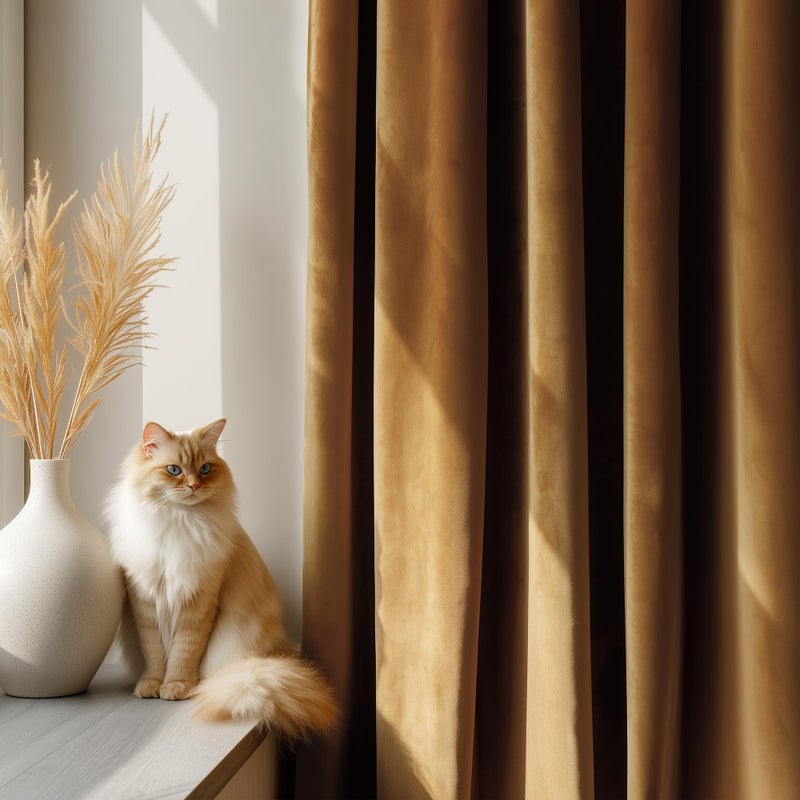 FMFUNCTEX Velvet Blackout Curtains Gold Brown Thermal Insulated Curtains for Bedroom Living Room Darkening Curtains 84 Inches Long Soft Luxury Heavy Rod Pocket Brown Drapes Dining Room 2 Panels Set - Image 3