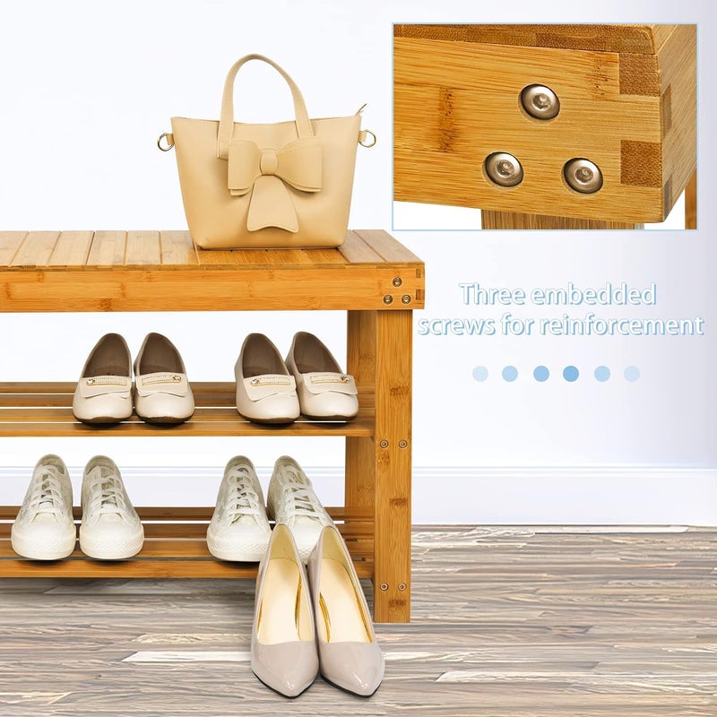 Jolfay Bamboo Shoe Rack Bench 41L28W70H Extended Edition 3Tier Rack for entrywayWooden Shelf Organizer Holds up to 220 lbs Ideal for Hallway Bathroom Living Room Mudroom - Image 5