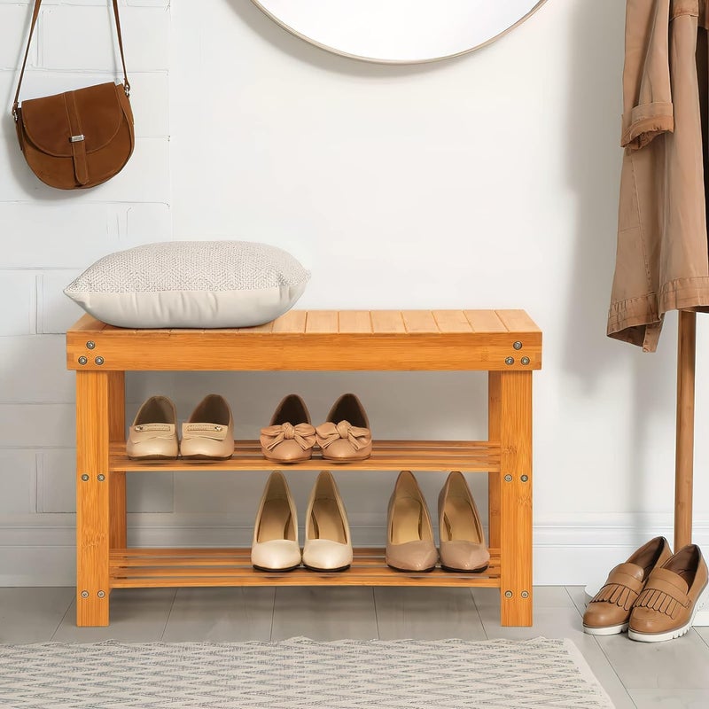 Jolfay Bamboo Shoe Rack Bench 41L28W70H Extended Edition 3Tier Rack for entrywayWooden Shelf Organizer Holds up to 220 lbs Ideal for Hallway Bathroom Living Room Mudroom - Image 4