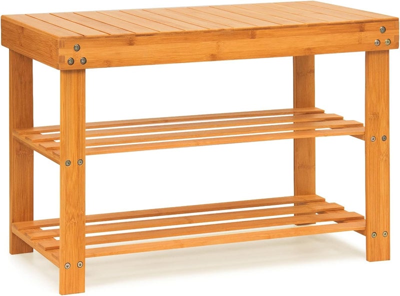 Jolfay Bamboo Shoe Rack Bench 41L28W70H Extended Edition 3Tier Rack for entrywayWooden Shelf Organizer Holds up to 220 lbs Ideal for Hallway Bathroom Living Room Mudroom - Image 1