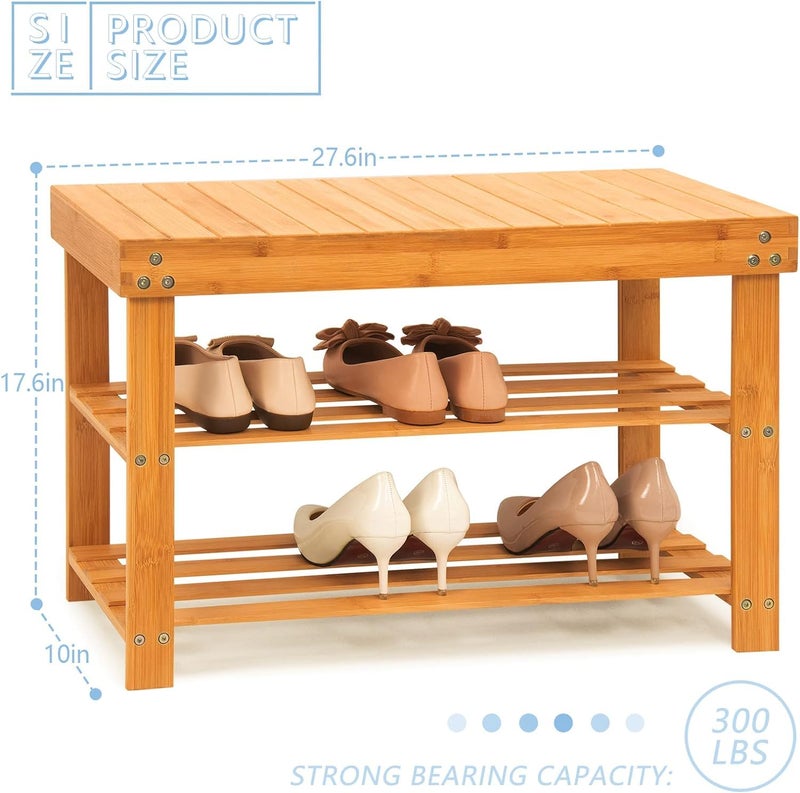 Jolfay Bamboo Shoe Rack Bench 41L28W70H Extended Edition 3Tier Rack for entrywayWooden Shelf Organizer Holds up to 220 lbs Ideal for Hallway Bathroom Living Room Mudroom - Image 3