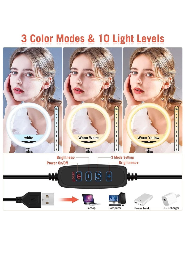 Generic - 10 inch Ring Light with 2 Meter Extendable Tripod Stand, LED Circle Dimmable Lights with Phone Holder for Live Stream/YouTube Video Recording/Zoom Meeting/Makeup/TikTok Ring Light (A) - Image 1