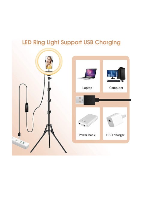 10 inch Ring Light with 2 Meter Extendable Tripod Stand, LED Circle Dimmable Lights with Phone Holder for Live Stream/YouTube Video Recording/Zoom Meeting/Makeup/TikTok Ring Light (A)