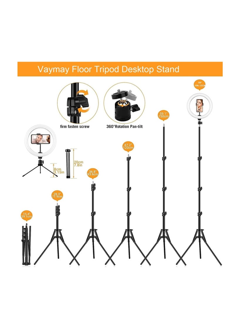 Generic - 10 inch Ring Light with 2 Meter Extendable Tripod Stand, LED Circle Dimmable Lights with Phone Holder for Live Stream/YouTube Video Recording/Zoom Meeting/Makeup/TikTok Ring Light (A) - Image 1