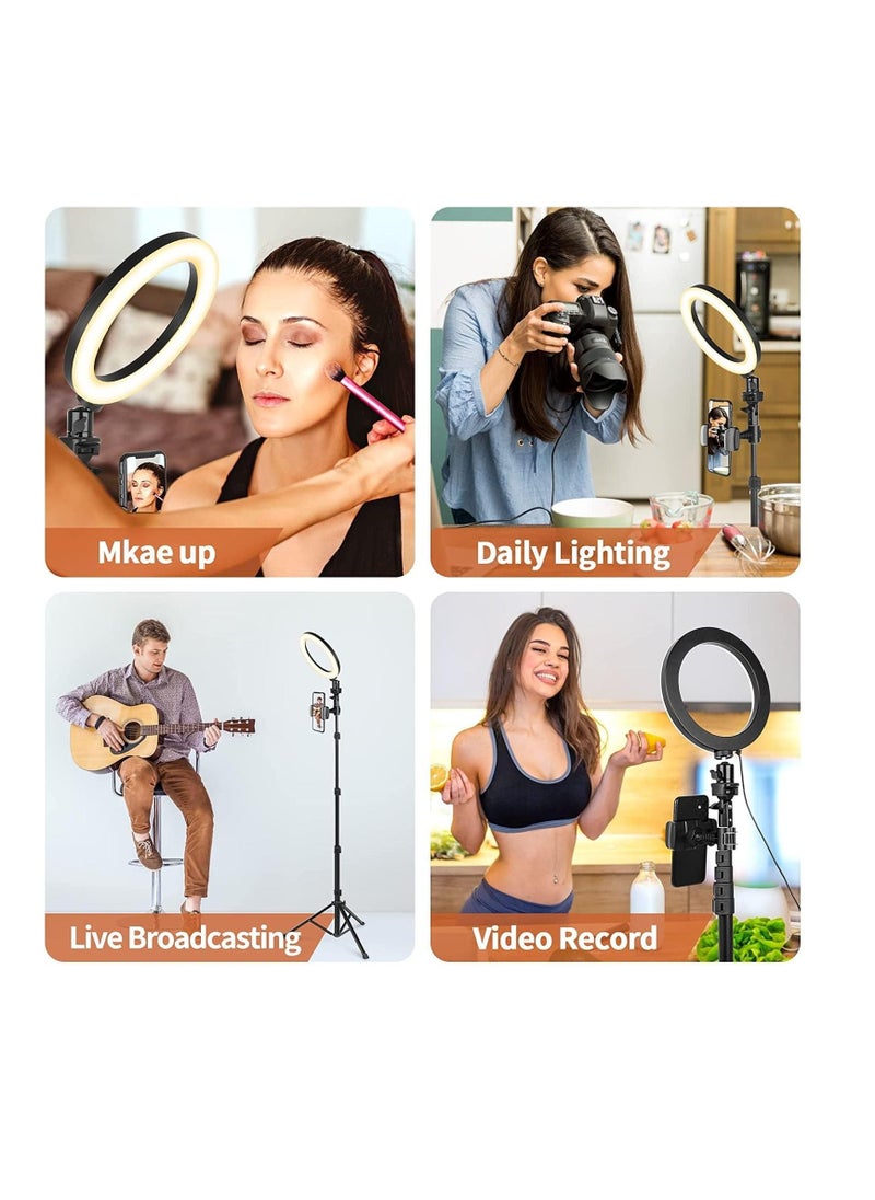 Generic - 10 inch Ring Light with 2 Meter Extendable Tripod Stand, LED Circle Dimmable Lights with Phone Holder for Live Stream/YouTube Video Recording/Zoom Meeting/Makeup/TikTok Ring Light (A) - Image 1