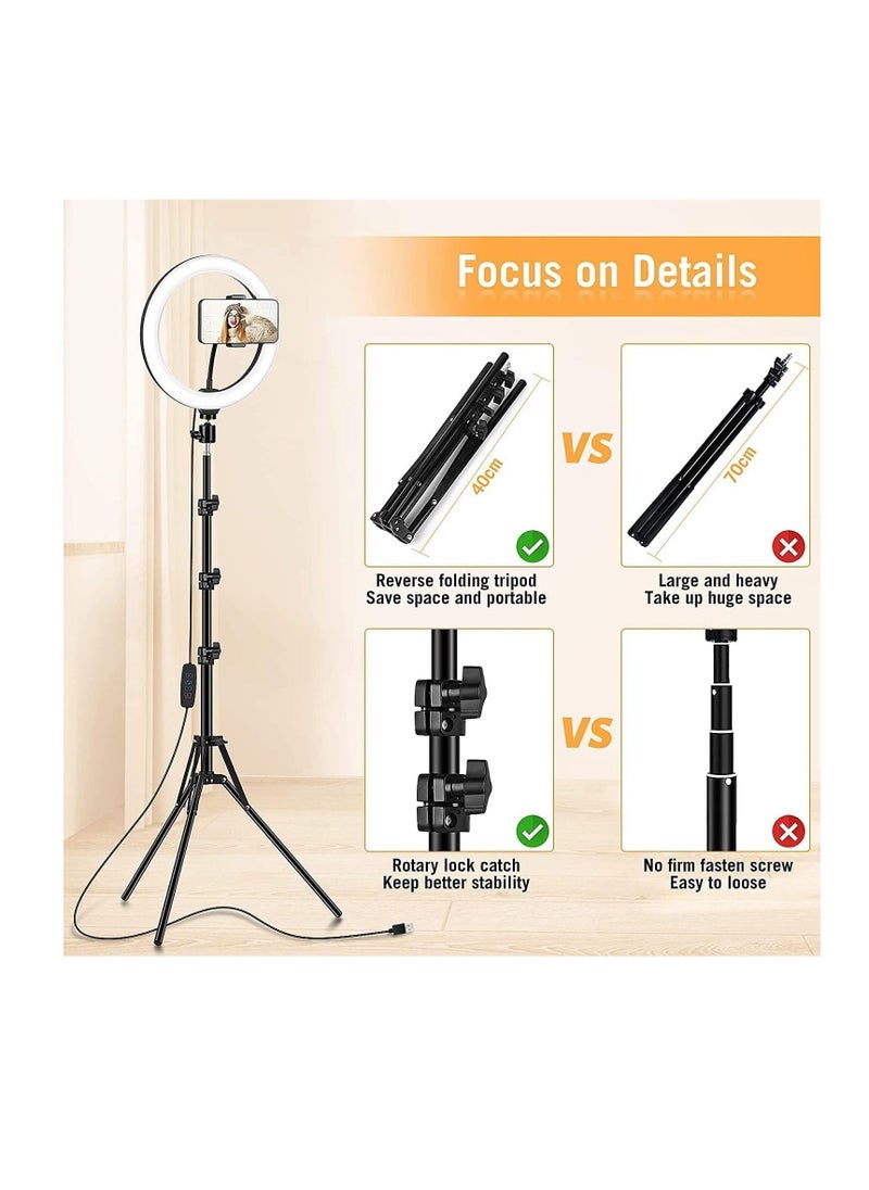 Generic - 10 inch Ring Light with 2 Meter Extendable Tripod Stand, LED Circle Dimmable Lights with Phone Holder for Live Stream/YouTube Video Recording/Zoom Meeting/Makeup/TikTok Ring Light (A) - Image 1
