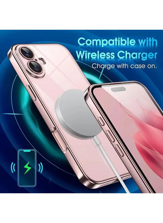 علبة سيليكون مطلي بالكهرباء لهاتف iPhone 16 Pro شفافة ووردية - Image 5