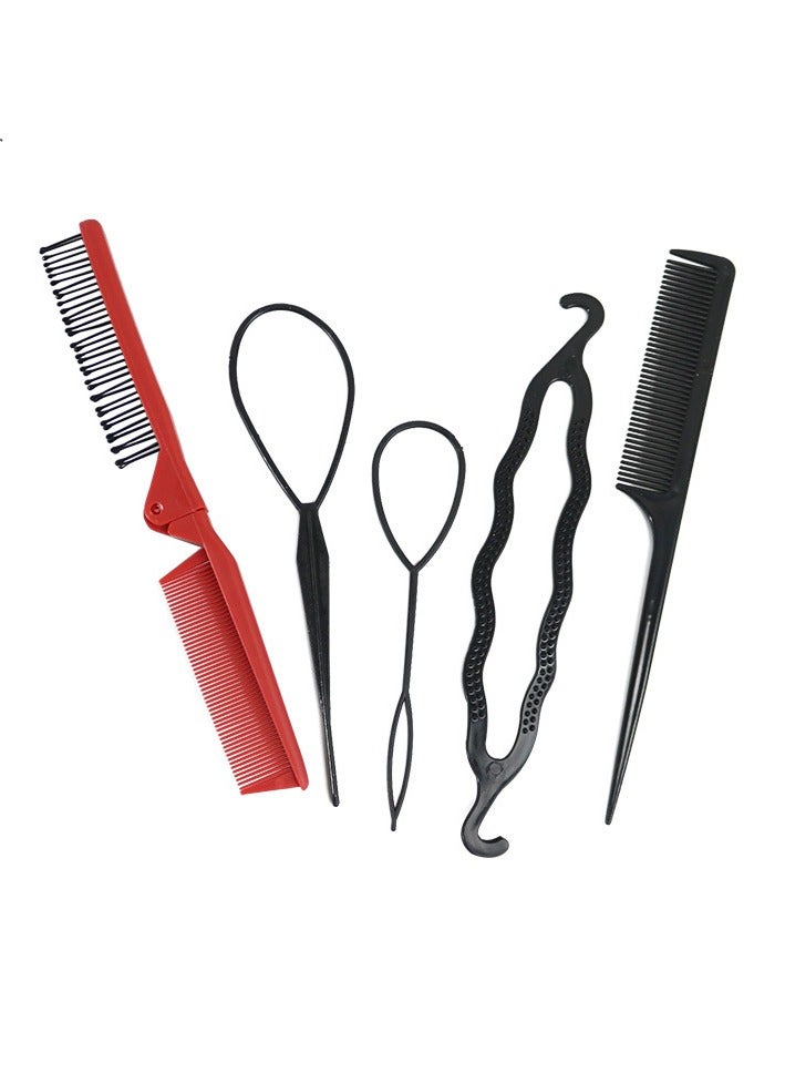 Joudi Foldable Kids Hair Comb Set - Braiding Tools for Girls with Soft Bristles Ponytail Maker (Red) - Image 1