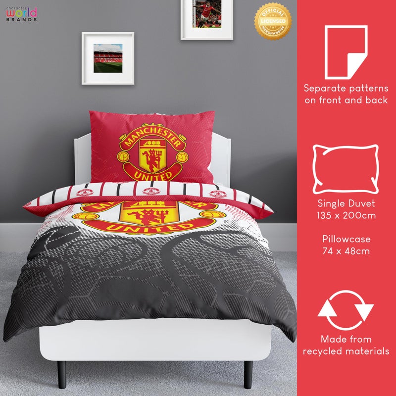 Manchester United Manchester United FC Character World Official Single Duvet Cover Set Crest Design Reversible 2 Sided Football Bedding Official Licensed Product Includes Matching Pillow Case - Image 2