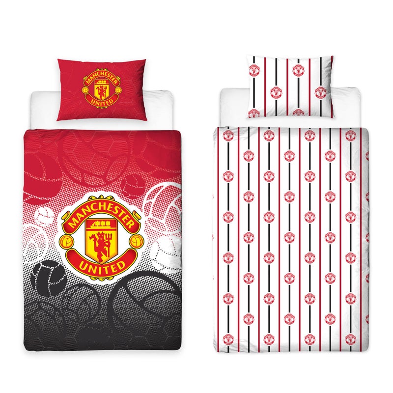Manchester United Manchester United FC Character World Official Single Duvet Cover Set Crest Design Reversible 2 Sided Football Bedding Official Licensed Product Includes Matching Pillow Case - Image 1