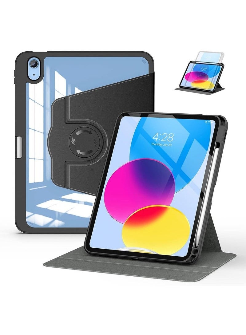 Case for iPad 10th Generation 10.9 2022 / iPad 11th Generation (A16) 10.9 Inch 2025 Built-in Pencil Holder 360 Degree Rotation Protective Stand Cover Clear Back, (Auto Wake / Sleep ) Clear / Black - Image 2