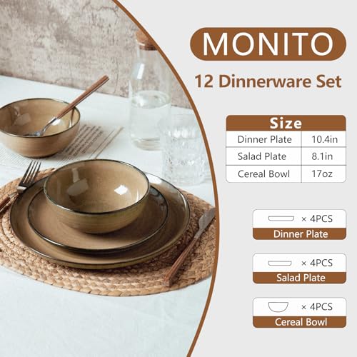 MONITO Ceramic Dinnerware 12 Pieces Dinnerware Sets Cereal Bowls Reactive Change Glaze Dish Sets, Modern Stoneware Dishe - Image 2