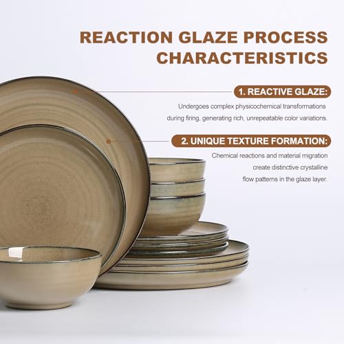 MONITO Ceramic Dinnerware 12 Pieces Dinnerware Sets Cereal Bowls Reactive Change Glaze Dish Sets, Modern Stoneware Dishe - Image 4