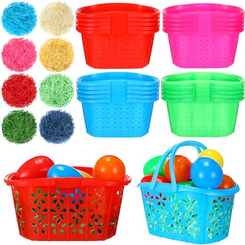 Maxcheck 20 Pcs Plastic Easter Baskets bulk Mini Easter Baskets Bag with Handles 160g Easter Grass Stuffers for Easter Egg Hunt Party Favor - Image 1