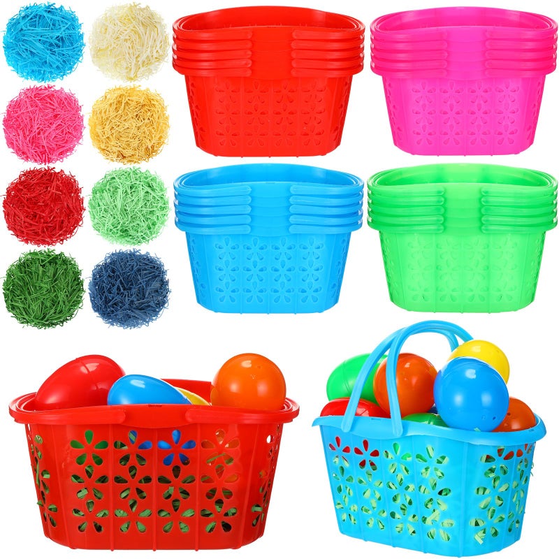 Maxcheck 20 Pcs Plastic Easter Baskets bulk Mini Easter Baskets Bag with Handles 160g Easter Grass Stuffers for Easter Egg Hunt Party Favor - Image 3