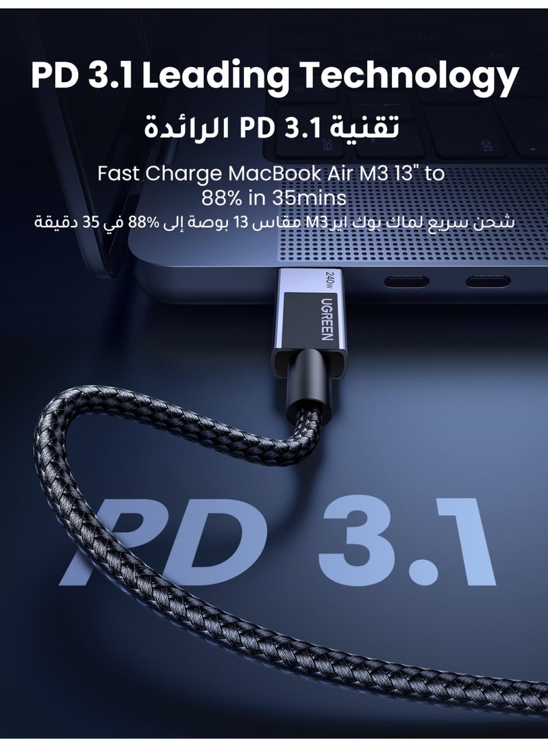 Ugreen 240W PD 3.1 Fast Charging type c cable 0.5M, Black Braided Aluminum Shell cable type c, Technologically advanced Reliable usb c cable USB C to USB C with E-Marker, data cable type c for MacBook Pro 14‑inch/air,iPhone 17/16/15 Plus/Pro/Pro Max,Dell,HP,Lenovo,SamsungGalaxyS26 S25 S24 +/FE/Ultra,Ipad Air/Pro, Laptops and More 0.5m 240W - Image 4