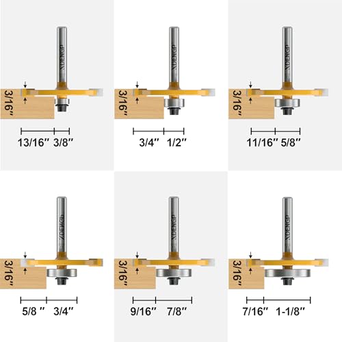 XDENGP Rabbet Router Bit Set 1/4 Shank, Rabbeting Router Bits 1pcs with 6 Bearings for Interchangeable and Adjustable Multi Depths Cutter 1/8", 1/4", 5/16", 3/8", 7/16", 1/2" - Image 2