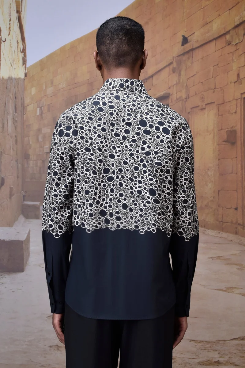 Genes Lecoanet Hemant  Printed Giza Cotton Shirt - Black for Men | Best Price UAE