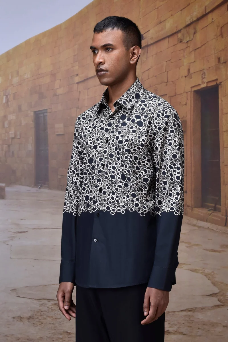 Genes Lecoanet Hemant  Printed Giza Cotton Shirt - Black for Men | Best Price UAE