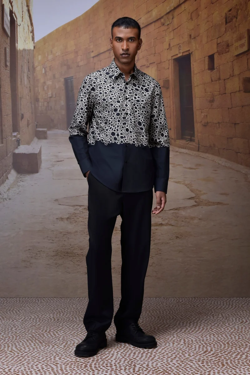 Genes Lecoanet Hemant  Printed Giza Cotton Shirt - Black for Men | Best Price UAE