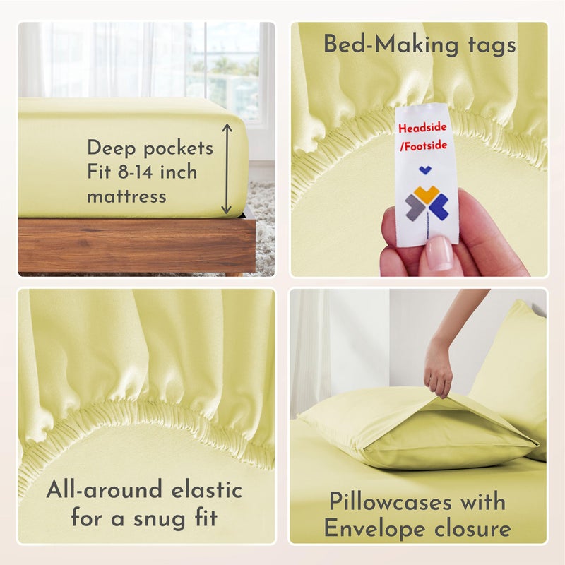 California Design Den Natural 100% Cotton Queen Sheet Set - Soft Sateen Weave, Deep Pockets, Breathable and Durable Bedding Queen Size (Buttery Yellow) - Image 5