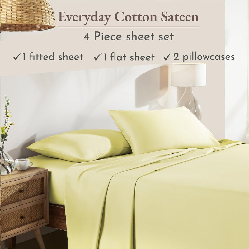 California Design Den Natural 100% Cotton Queen Sheet Set - Soft Sateen Weave, Deep Pockets, Breathable and Durable Bedding Queen Size (Buttery Yellow) - Image 4