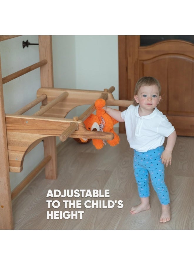 SnuzzleMart Wooden Swedish Ladder – 220 cm Pine Wall-Mounted Gymnastics Stall Bar – Indoor Climbing Frame with Removable Pull-Up Arm – Heavy-Duty Home Gym & Sensory Play Equipment – Supports up to 100kg - Image 4