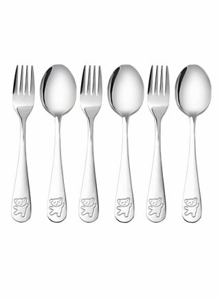 6 Pieces Kids Silverware Stainless Steel Children's Safe Flatware Little Bear Child Spoon and Fork Set Toddler Utensils Metal Cutlery Set,3 x Forks,3 Children Tablespoons - pzsku/Z35941C71E559253C8E4DZ/45/_/1681702201/13f38c78-bead-4746-a204-342d3197f81a