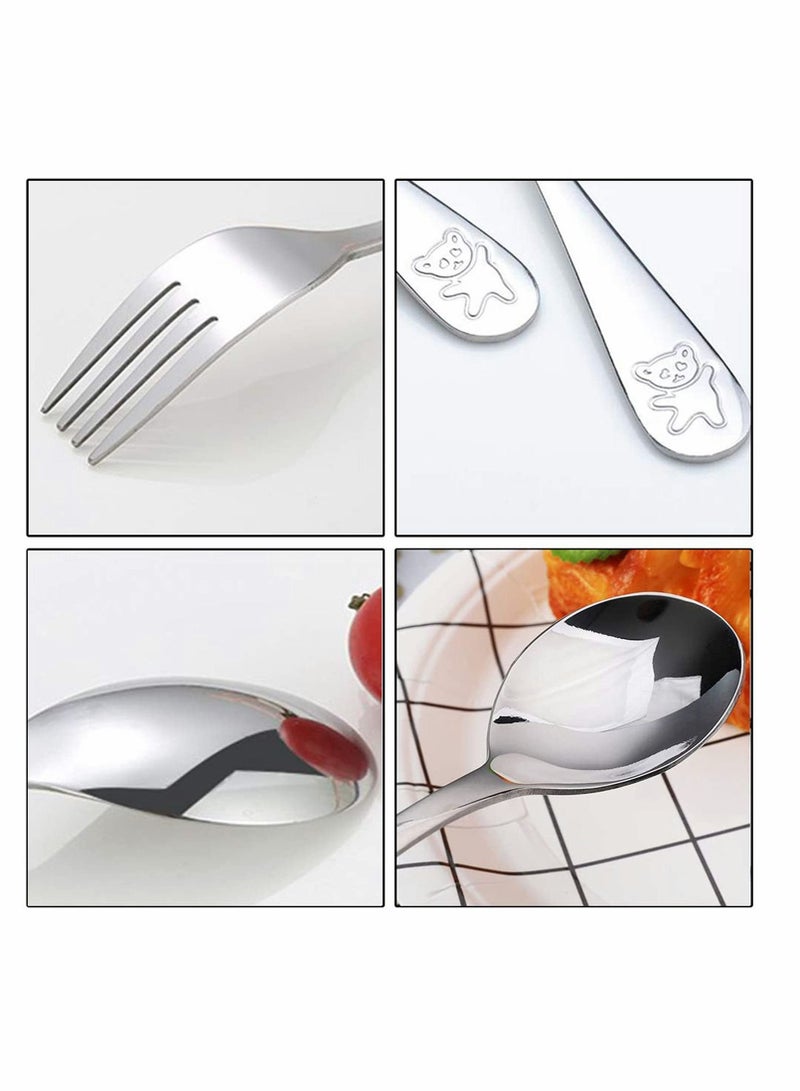6 Pieces Kids Silverware Stainless Steel Children's Safe Flatware Little Bear Child Spoon and Fork Set Toddler Utensils Metal Cutlery Set,3 x Forks,3 Children Tablespoons