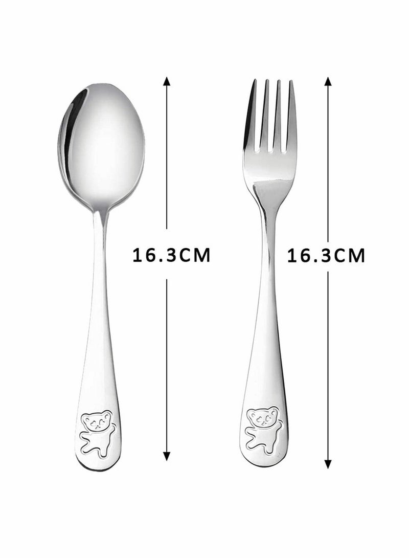 6 Pieces Kids Silverware Stainless Steel Children's Safe Flatware Little Bear Child Spoon and Fork Set Toddler Utensils Metal Cutlery Set,3 x Forks,3 Children Tablespoons
