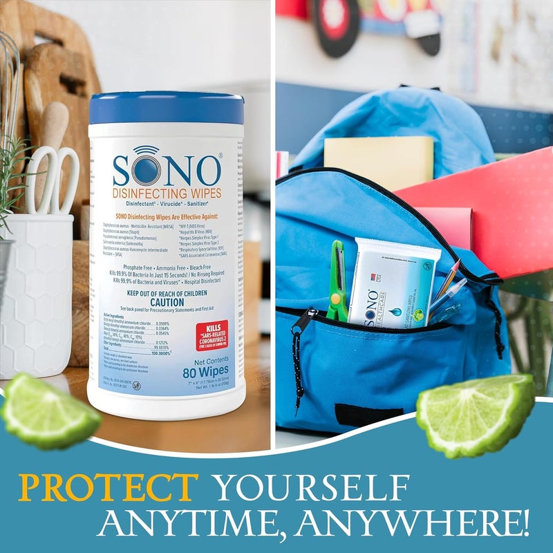 SONO Disinfecting Wipes - 160 Count (Pack of 2) + Sanitizer, Alcohol-Free, No Bleach, Medical-Grade, Multi-Surface Cleaning for Home, School, Office - Image 3