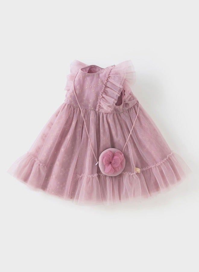 Dave & Bella Girls Ruffled Tulle Dress with Matching purse - Image 4