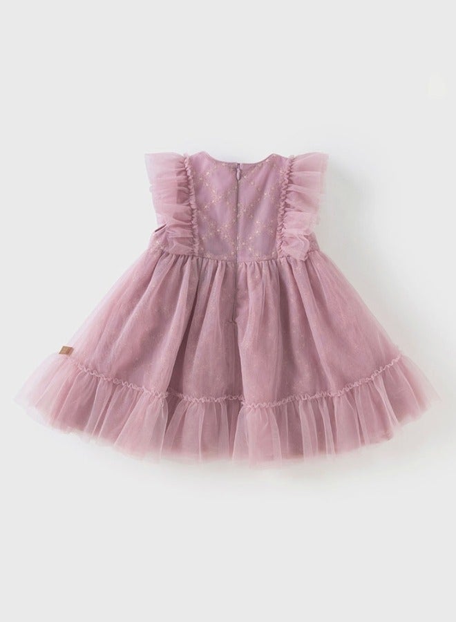 Dave & Bella Girls Ruffled Tulle Dress with Matching purse - Image 5