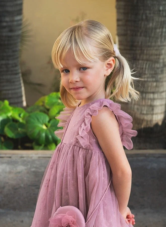 Dave & Bella Girls Ruffled Tulle Dress with Matching purse