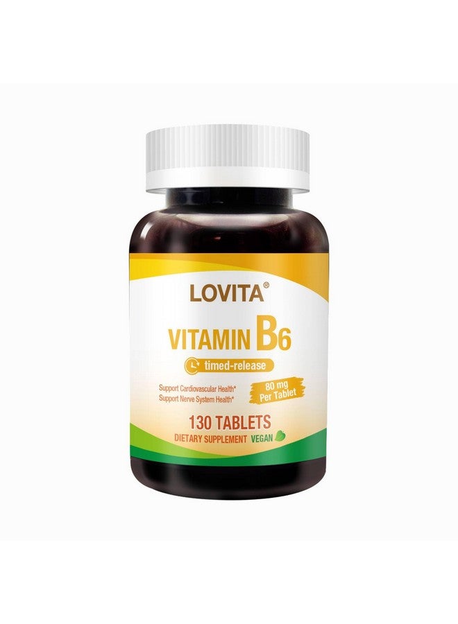 Lovita لوفيتا فيتامين ب6 (هيدروكلوريد البيريدوكسين) 80 ملغ، إطلاق مؤقت، 8 ساعات مستدامة، دعم صحة القلب والأوعية الدموية والأعصاب، 130 قرص نباتي - Image 1