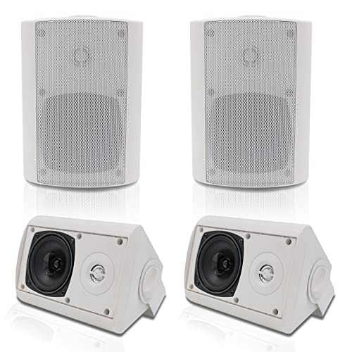 Herdio Passive Outdoor Speakers Wired Waterproof 4 Inches 2Way 400W Wall Mounted Speakers with Dome Tweeter AllWeather Durability for Patio Porch Backyard 2Pairs White - Image 1