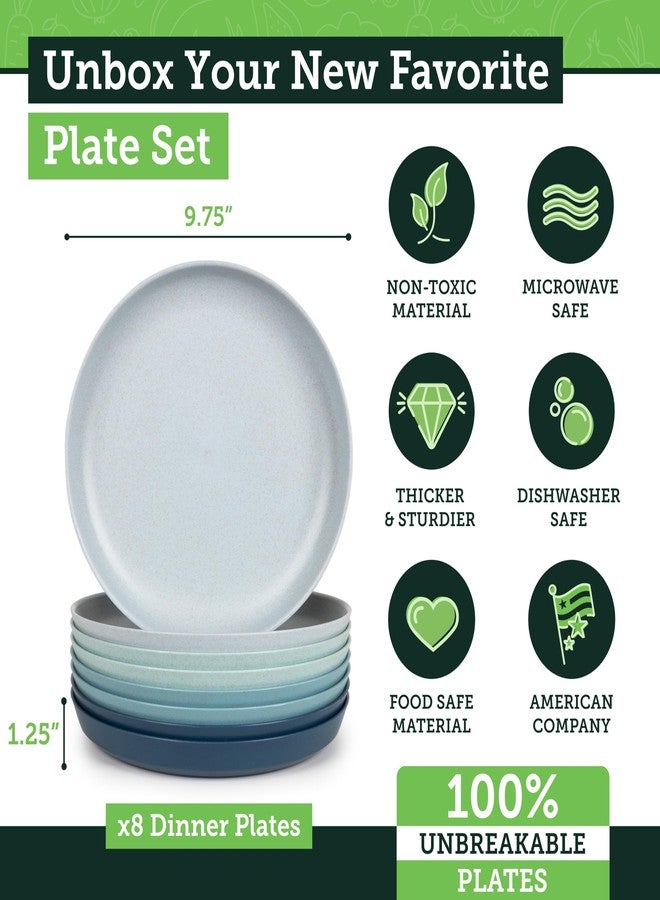 Grow Forward Premium Wheat Straw Plates - 10 Inch Reusable Hard Plastic Dinner Plates Set of 8 - Unbreakable Microwave Safe Plates for Dessert, Camping, RV, Outdoors, Patio, Kitchen Dishes - Seascape - Image 3