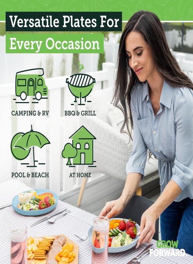 Grow Forward Premium Wheat Straw Plates - 10 Inch Reusable Hard Plastic Dinner Plates Set of 8 - Unbreakable Microwave Safe Plates for Dessert, Camping, RV, Outdoors, Patio, Kitchen Dishes - Seascape - Image 2